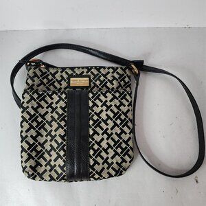 Tommy‎ Hilfiger Gray Black Monegrame Logo Fabric Adjustable Small Crossbody Bag